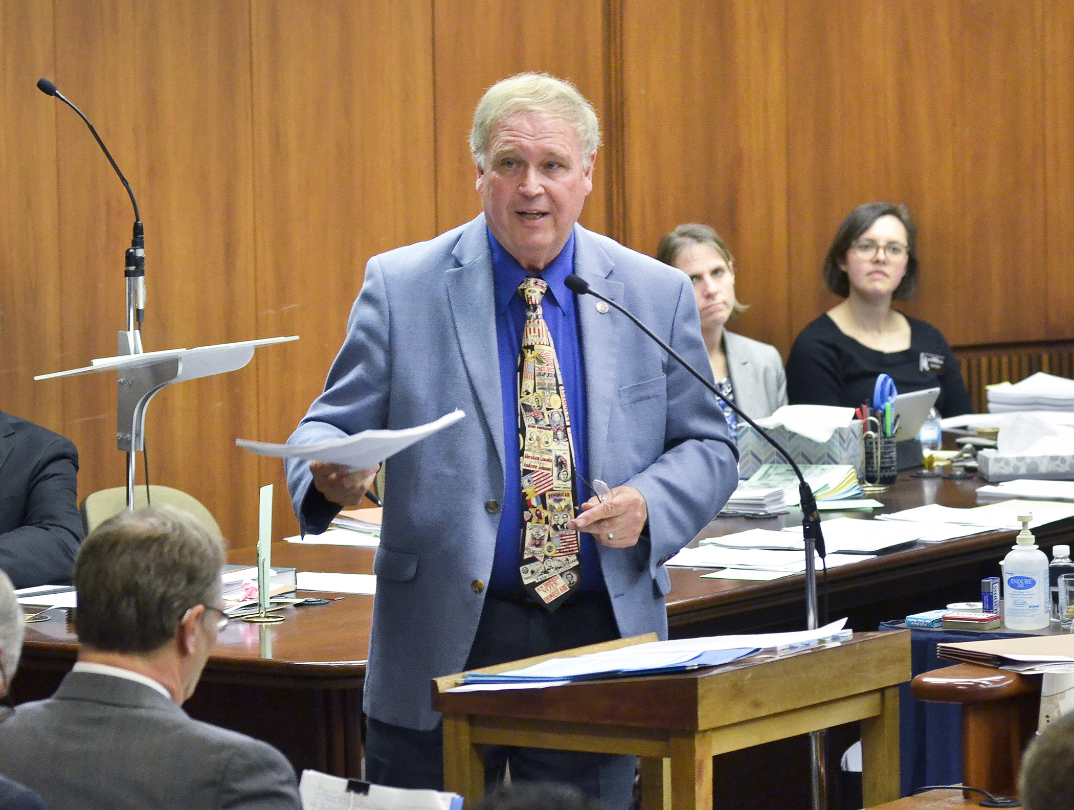 Rep. Dean Urdahl speaks to the omnibus legacy bill during special session June 12. Photo by Andrew VonBank
